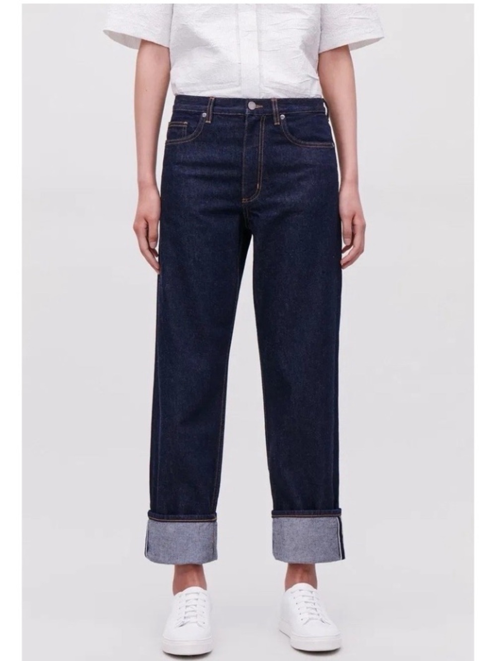 COS Straight Turn-Up Jeans Straight Leg Jeans in dark blue
